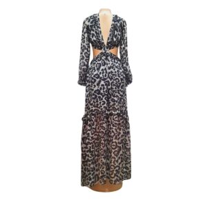 Vestido De Noche Con Manga Larga Falda Grande Leopardo, Nuevo, Marca DRESS/DAY, Talla L – 38 cm de ancho