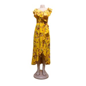 Vestido Floreado Largo/ Amarillo Nuevo, Marca INDULGE, Talla M – 35 cm de ancho