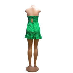 Vestido Corto de Tubo/ Verde Floreado Nuevo, Marca BLU PEPPER, Talla M – 38 cm de ancho