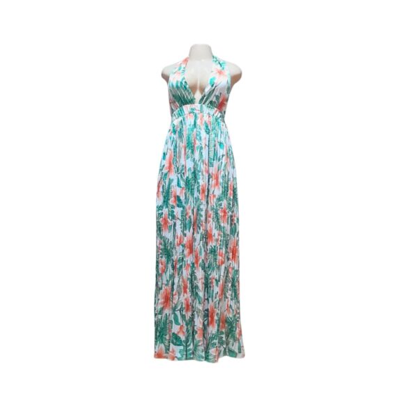 Vestido Floreado Escotado/ Blanco Nuevo, Marca L´ATISTE, Talla L - 37 cm de ancho