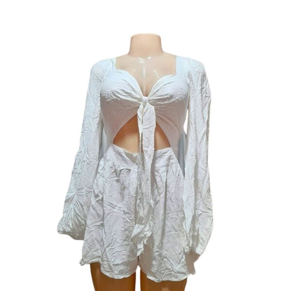 Vestido Escotado, Corto/ Blanco Nuevo, Marca FSHION NOVA, Talla XL - 44 cm de ancho