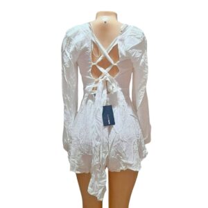 Vestido Escotado, Corto/ Blanco Nuevo, Marca FSHION NOVA, Talla XL – 44 cm de ancho