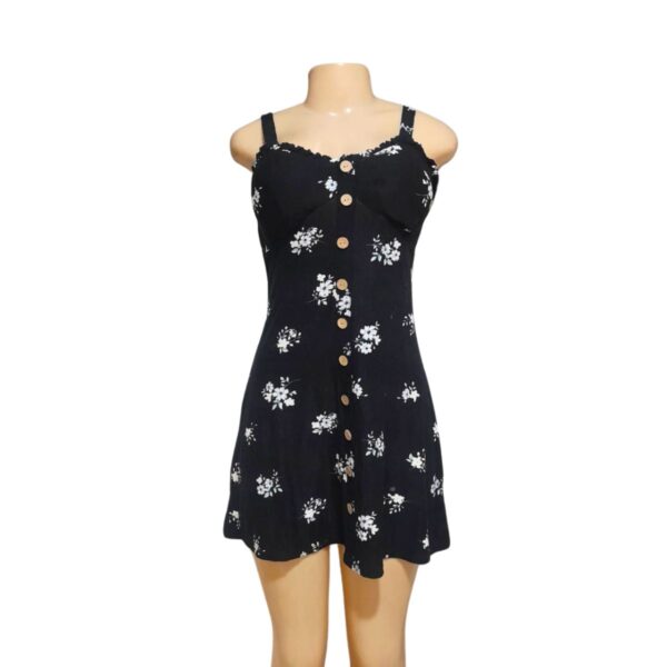 Vestido Negro Floreado, Marca NOBO, Talla S - 30 cm de ancho