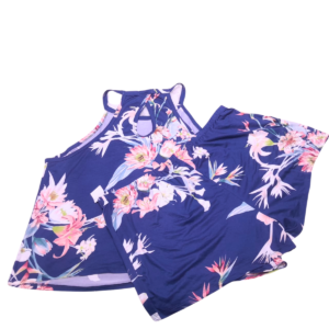 Conjunto 2 Piezas Short/Blusa Floreado Slim/ Nuevo, Marca FLORA, Talla 2XL – 52 cm de ancho