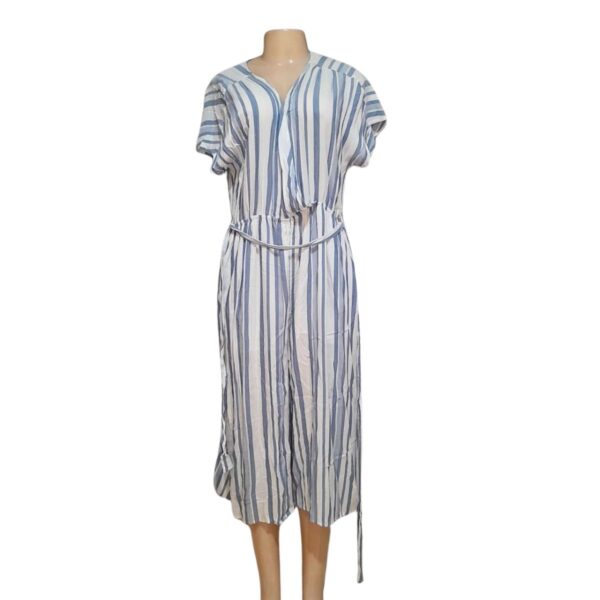 Enterizo Rayado Azul/Blanco, Marca LOST/WANDER, Talla XL - 57 cm de ancho