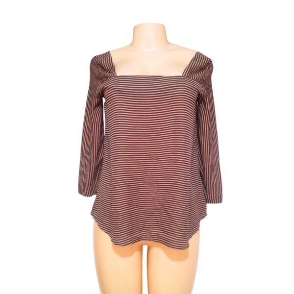 Blusa Rayada Café, Marca BOBEAU, Talla XS - 50 cm de ancho