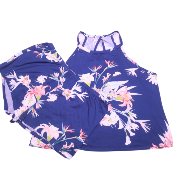 Conjunto 2 Piezas Short/Blusa Floreado Slim/ Nuevo, Marca FLORA, Talla 2XL - 52 cm de ancho - Imagen 2