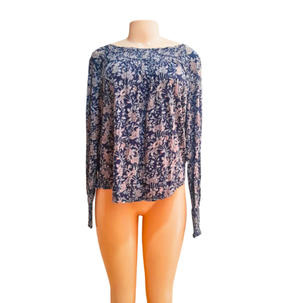Blusa Floreada Slim/Manga Larga, Marca LUCKY/BRAD, Talla L - 73 cm de ancho