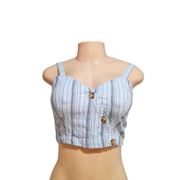 Blusa De Tirantes Rayada/Azul,Blanco, Marca AEROPOSTALES, Talla S - 37 cm de anco