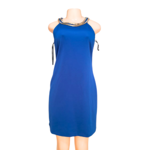 Vestido Azul Con Collar Dorado, Marca JESSICA/SIPSOM, Talla 4 – 47 cm de ancho