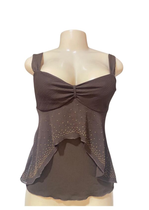 Blusa Café,Medidas 34cm de ancho y 59cm de largo, Marca IZ, Talla S