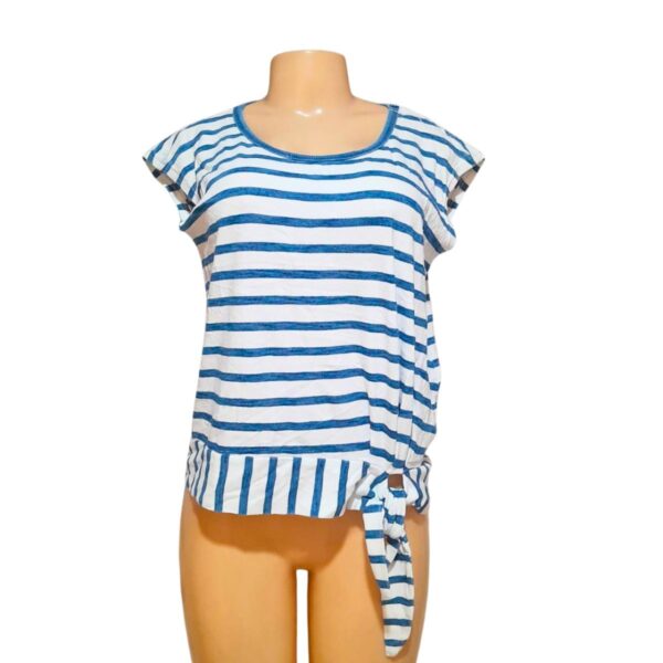 Blusa Rayada Azul con Blanco, Marca JANE/DELANCEY, Talla S - 55 cm de ancho