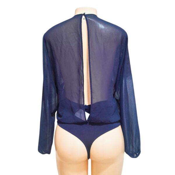 Body Olgado Semi Trasparente Azul Marino Oscuro, Marca EXPRESS, Talla XS - 43 cm de ancho - Imagen 2
