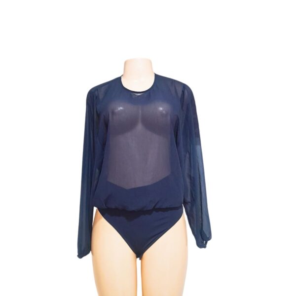 Body Olgado Semi Trasparente Azul Marino Oscuro, Marca EXPRESS, Talla XS - 43 cm de ancho