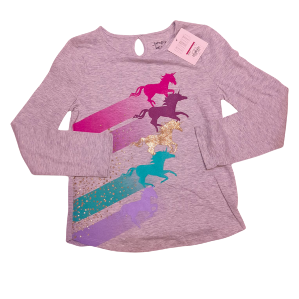 Blusa Manga Larga Gris/ Nueva, Marca JUMPING BEANS, Talla 7 - 35 cm de ancho