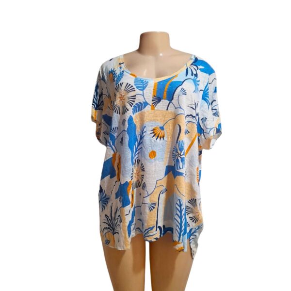 Blusa Floreado Playero, Marca NICOLE HILLER, Talla 2XL - 76 cm de ancho