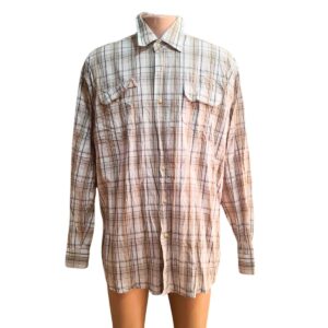 Camisa Manga Larga Cuadriculada, Marca WRANGLER, Talla XL – 68 cm de ancho