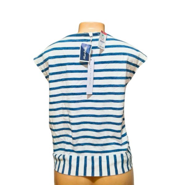 Blusa Rayada Azul con Blanco, Marca JANE/DELANCEY, Talla S - 55 cm de ancho - Imagen 2