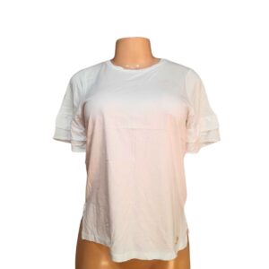 Blusa Blanca Cuello Redondo, Marca MICHAEL KROS, Talla S – 47 cm de ancho