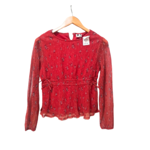 Blusa De Niña Roja/ Nueva Manga Larga, Marca SELF, Talla XLt – 33 cm de ancho