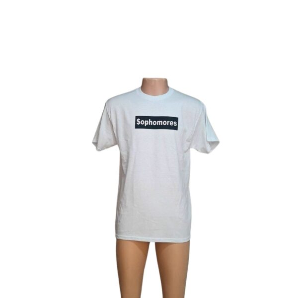 Camiseta Cuello Redondo Blanca con Estampado, Marca JERZEES, Talla M - 52 cm de ancho