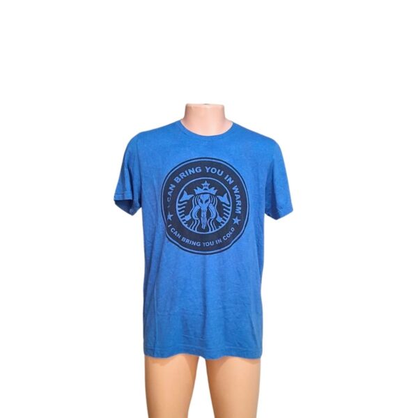 Camiseta Cuello Redondo Azul, Marca CANVAS, Talla L - 55 cm de ancho