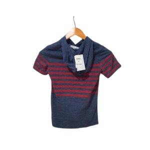 Camisa Con Gorro Rayada Nueva/ Azul Con Rojo, Marca UNIVIBE, Talla ST – 36 cm de ancho