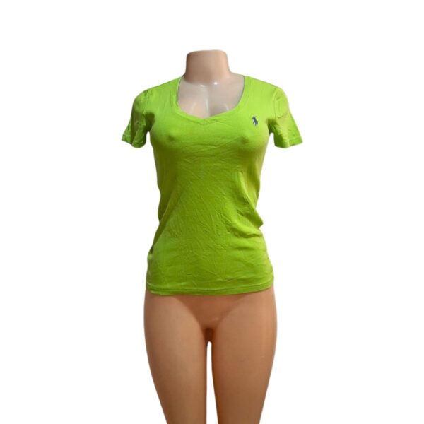 Blusa Verde Claro Cuello V, Marca RALPH LAUREN, Talla S - 36 cm de ancho