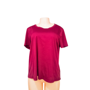 Camiseta Rojo Vino Cuello Redondo, Marca KAREN/SCOT, Talla L – 59 cm de ancho