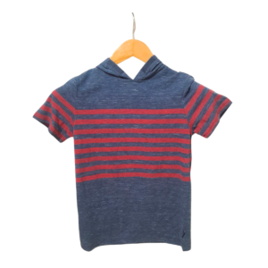 Camisa Con Gorro Rayada Nueva/ Azul Con Rojo, Marca UNIVIBE, Talla ST – 36 cm de ancho