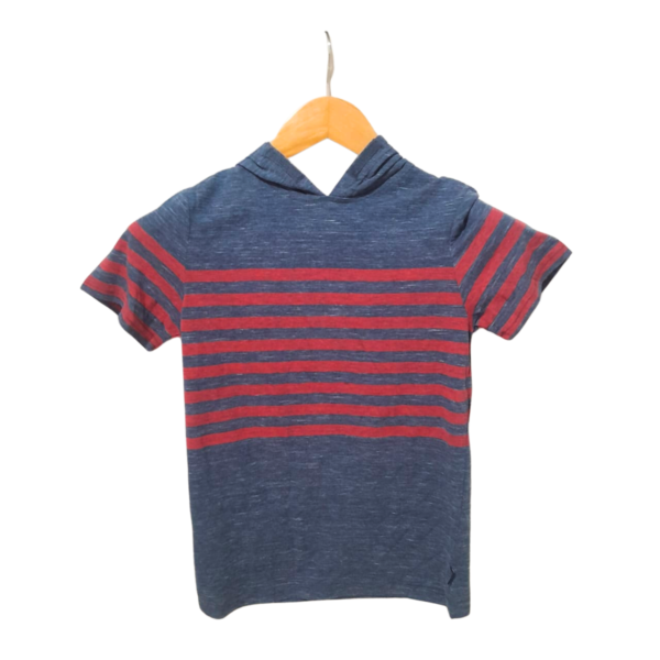 Camisa Con Gorro Rayada Nueva/ Azul Con Rojo, Marca UNIVIBE, Talla ST - 36 cm de ancho