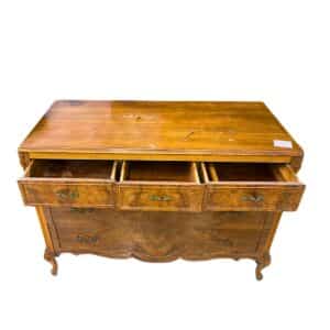 Antiguo Buffet Francés Estilo Luis XV Marquetería de Nogal con Mármol, Armario de 5 gabetas, 120 cm de ancho, 54 cm de largo, 53 cm de ancho