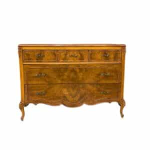 Antiguo Buffet Francés Estilo Luis XV Marquetería de Nogal con Mármol, Armario de 5 gabetas, 120 cm de ancho, 54 cm de largo, 53 cm de ancho