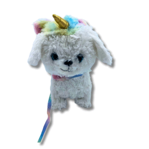 Peluche de Perro unicornio, Medidas 29cm de largo y 26cm de ancho