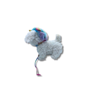 Peluche de Perro unicornio, Medidas 29cm de largo y 26cm de ancho
