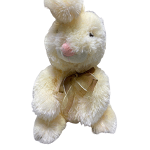 Peluche de Conejo con Moño Amarillo, Medidas 23cm de ancho y 45cm de largo