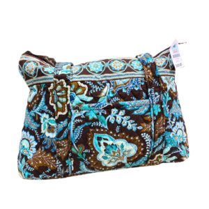 Cartera Celeste con café, Medidas 36cm de ancho y 27cm de largo