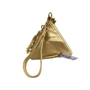 Cartera Dorada Triangular, Medidas 14cm de ancho y 15cm de largo