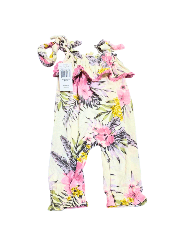 Mameluco de Flores con Vincha Nuevo,Medidas 26cm de ancho y 54cm de largo, Marca JESSICA SIMPSON, Talla 3/6M