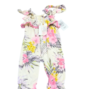 Mameluco de Flores con Vincha Nuevo,Medidas 26cm de ancho y 54cm de largo, Marca JESSICA SIMPSON, Talla 3/6M
