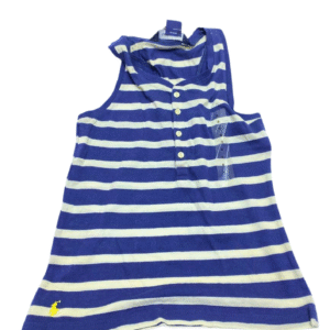 Camisa sin Mangas Rayada Azul con Blanco Nuevo ,Medidas 29cm de ancho y 49cm de largo, Marca RALPH LAUREN, Talla 6