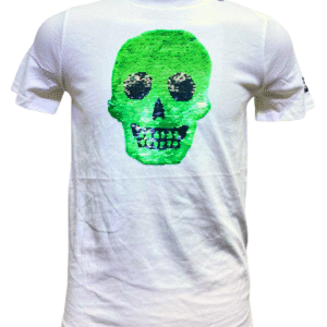 Camisa Blanca Con Cráneo Verde Nuevo ,Medidas 49cm de ancho y 64cm de largo, Marca ABERCROMBIE, Talla 15
