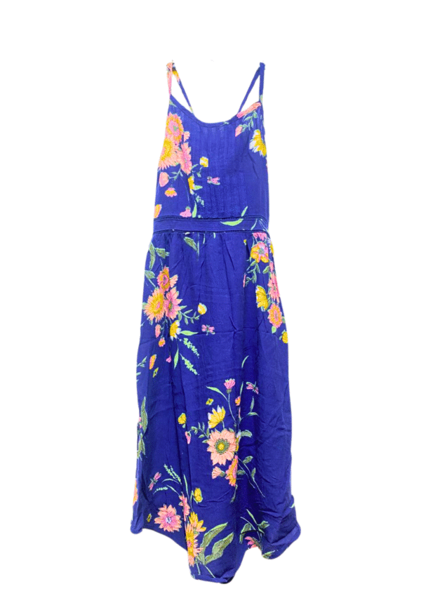 Vestido Azul con Flores Nuevo ,Medidas 27cm de ancho y 78cm de largo, Marca OLD NAVY, Talla S(6-7)