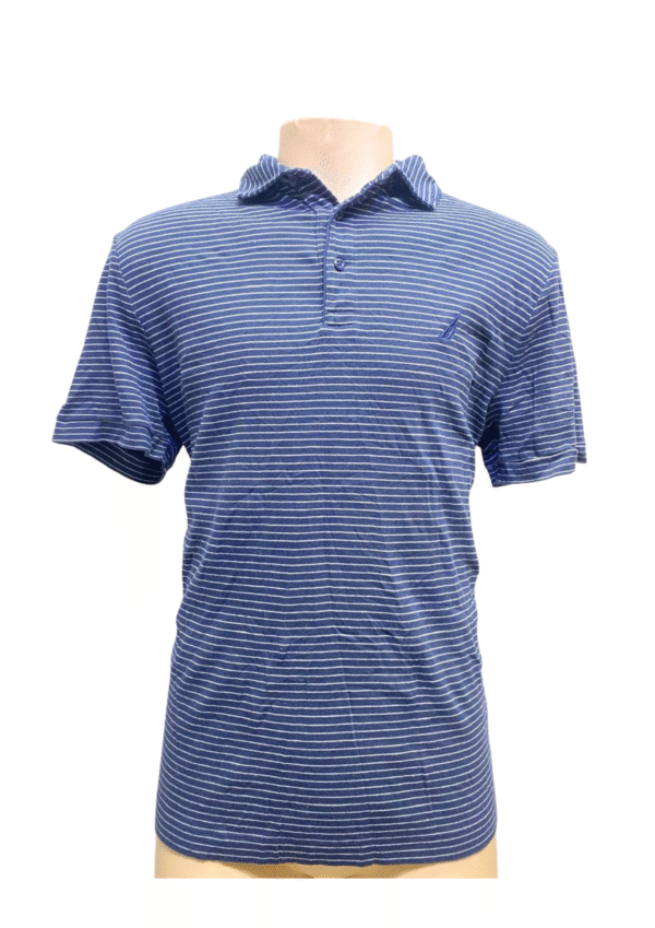 Camisa Rayada Azul con Blanco ,Medidas 59cm de ancho y 69cm de largo, Marca NAUTICA, Talla L