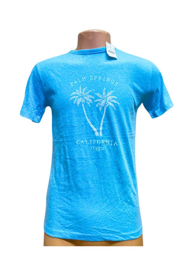 Camisa Celeste con Palmeras Nueva ,Medidas 45cm de ancho y 68cm de largo, Marca CREWCUTS, Talla XL(12-14)