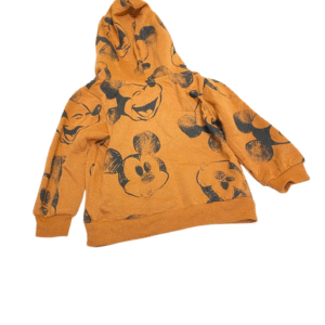 Pijama de Mickey Naranja Nuevo ,Medidas Chumpa(27cm de ancho y 46cm de largo) Pantalón(20cm de ancho y 44cm de largo), Marca DISNEY JUNIOR MICKEY, Talla 12M