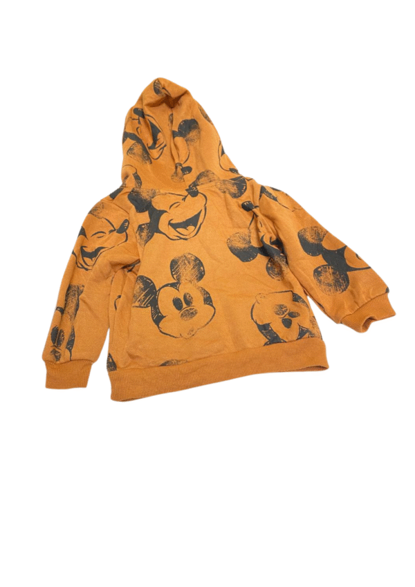 Pijama de Mickey Naranja Nuevo ,Medidas Chumpa(27cm de ancho y 46cm de largo) Pantalón(20cm de ancho y 44cm de largo), Marca DISNEY JUNIOR MICKEY, Talla 12M - Imagen 2