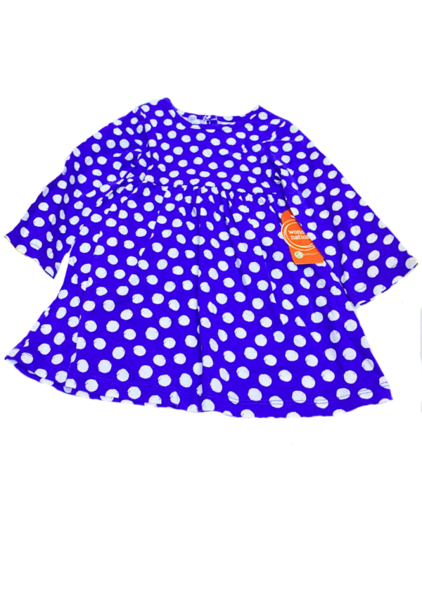 Vestido Azul con Circulo Blanco Nuevo ,Medidas 24cm de ancho y 43cm de largo, Marca WONDER NATION , Talla 18M