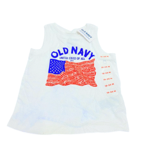 Camisa sin Manga Blanca Nueva ,Medidas 25cm de ancho y 37cm de largo, Marca OLD NAVY, Talla 18-24M