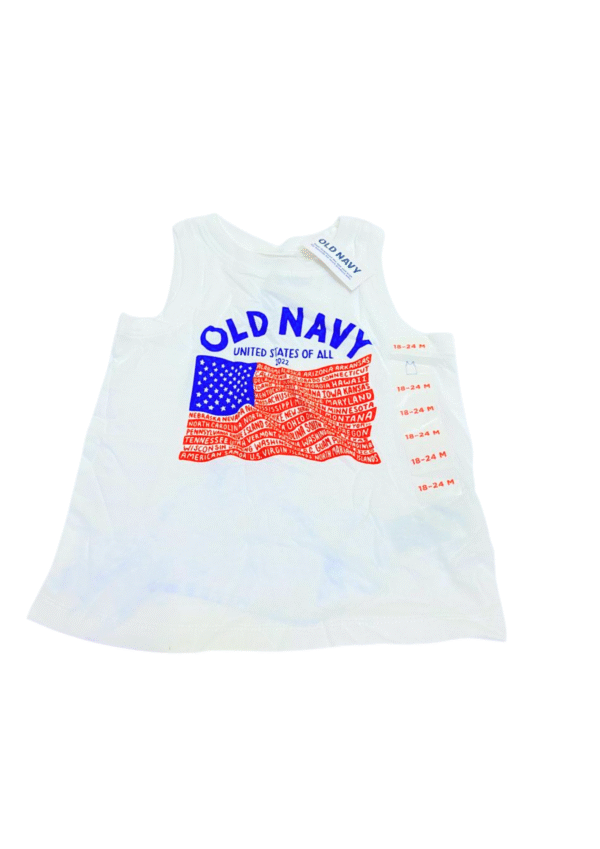 Camisa sin Manga Blanca Nueva ,Medidas 25cm de ancho y 37cm de largo, Marca OLD NAVY, Talla 18-24M